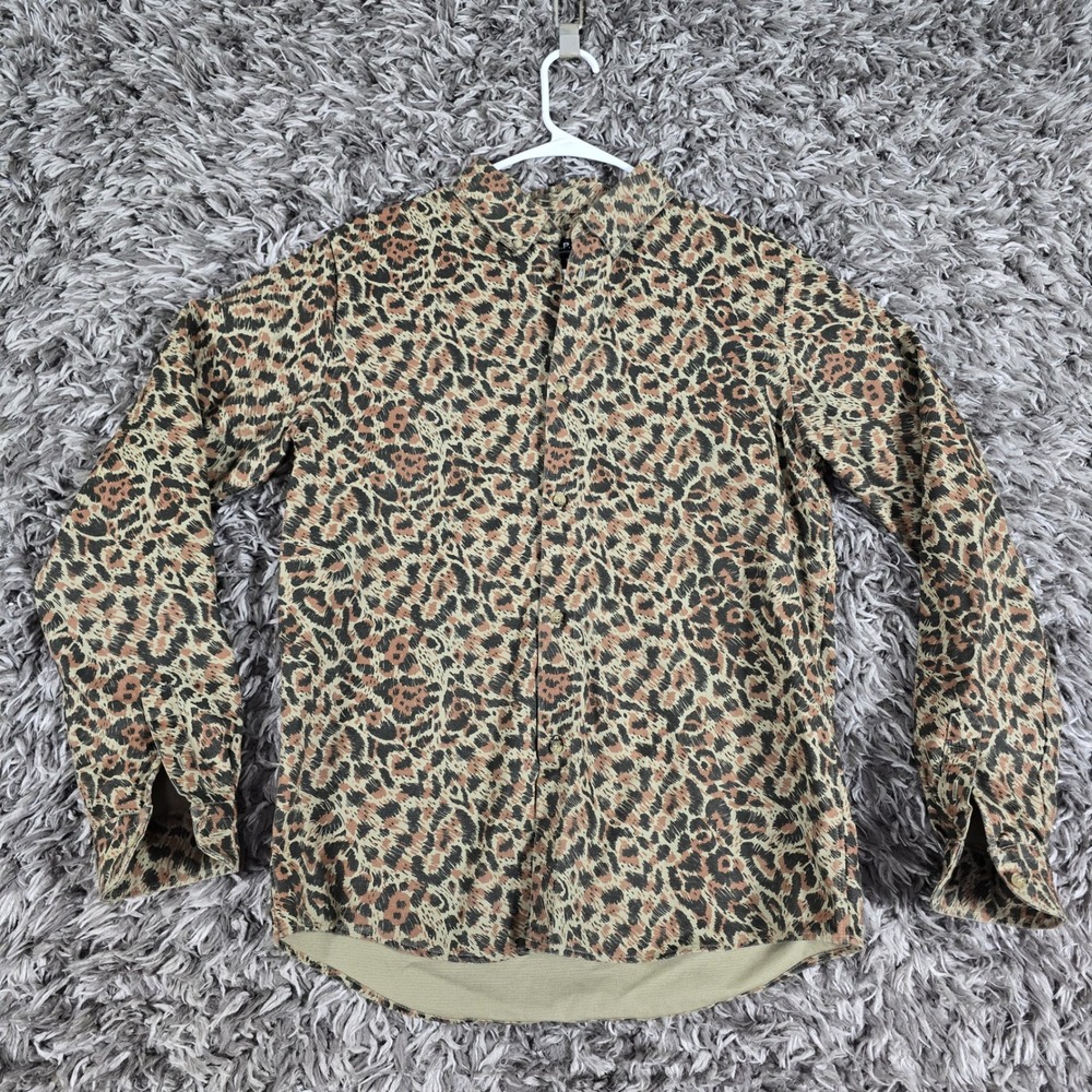 APC Leopard Print Cotton Canvas Button Up Shirt Mens Small Brown Tan Long Sleeve